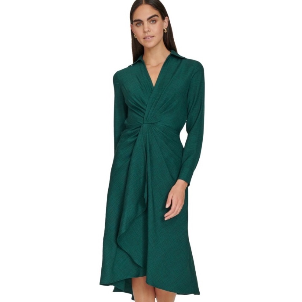 Calvin Klein Midi Dress Womens 12 NWT Malachite Green Twist Front MSRP $134